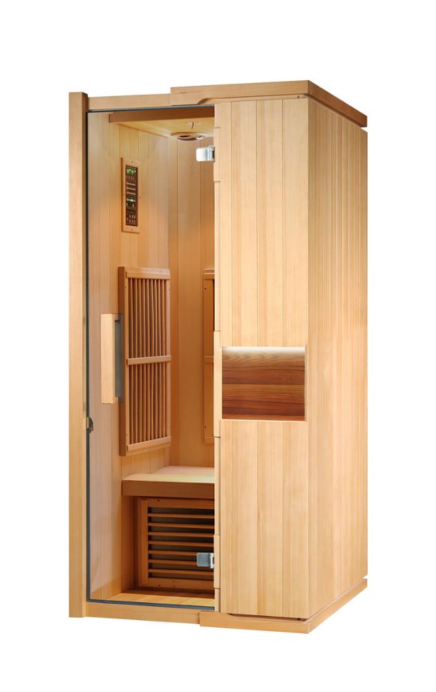 Full-Glass Hemlock Sauna with Three-Seat Infrared Layout CSA-827 reference view 3