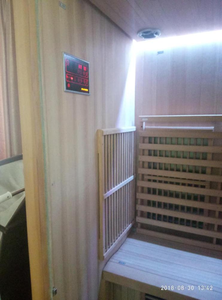 Full-Glass Hemlock Sauna with Three-Seat Infrared Layout CSA-827 reference view 4