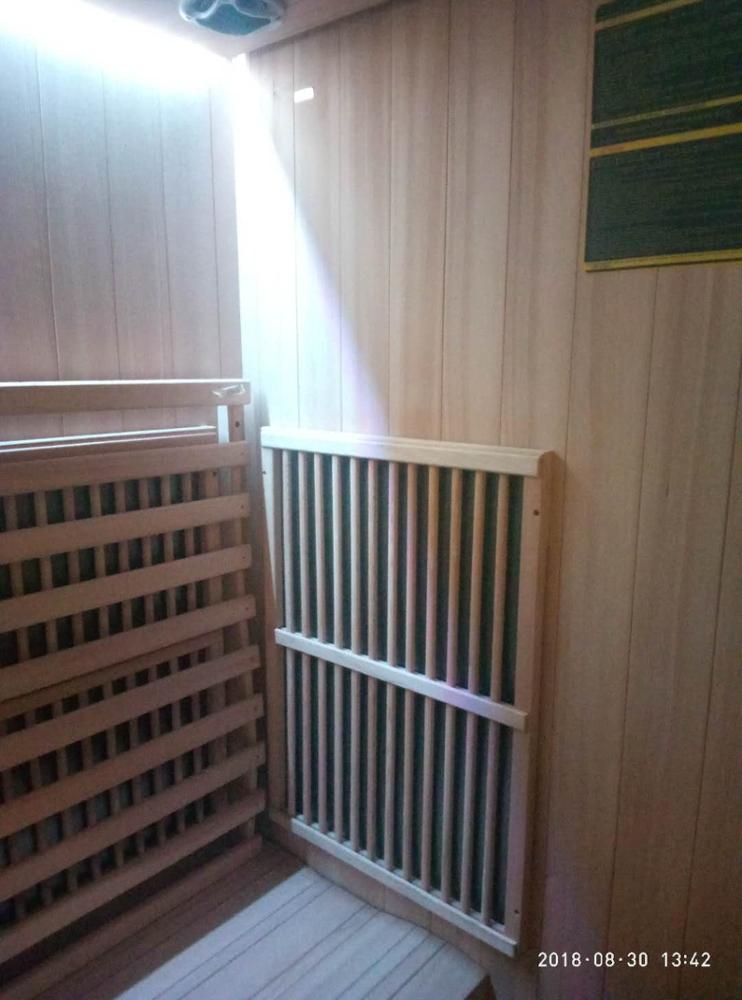 Full-Glass Hemlock Sauna with Three-Seat Infrared Layout CSA-827 reference view 5