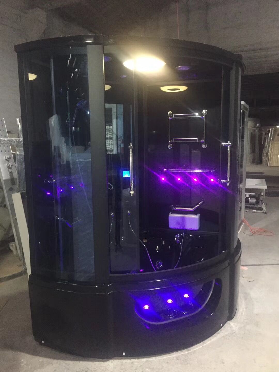 Black Round Steam Shower Cabin with Chromotherapy Foot Spa CSA-828 reference view 3