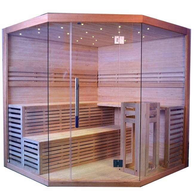 Corner Traditional Sauna with Illuminated Salt-Wall Backrest product image