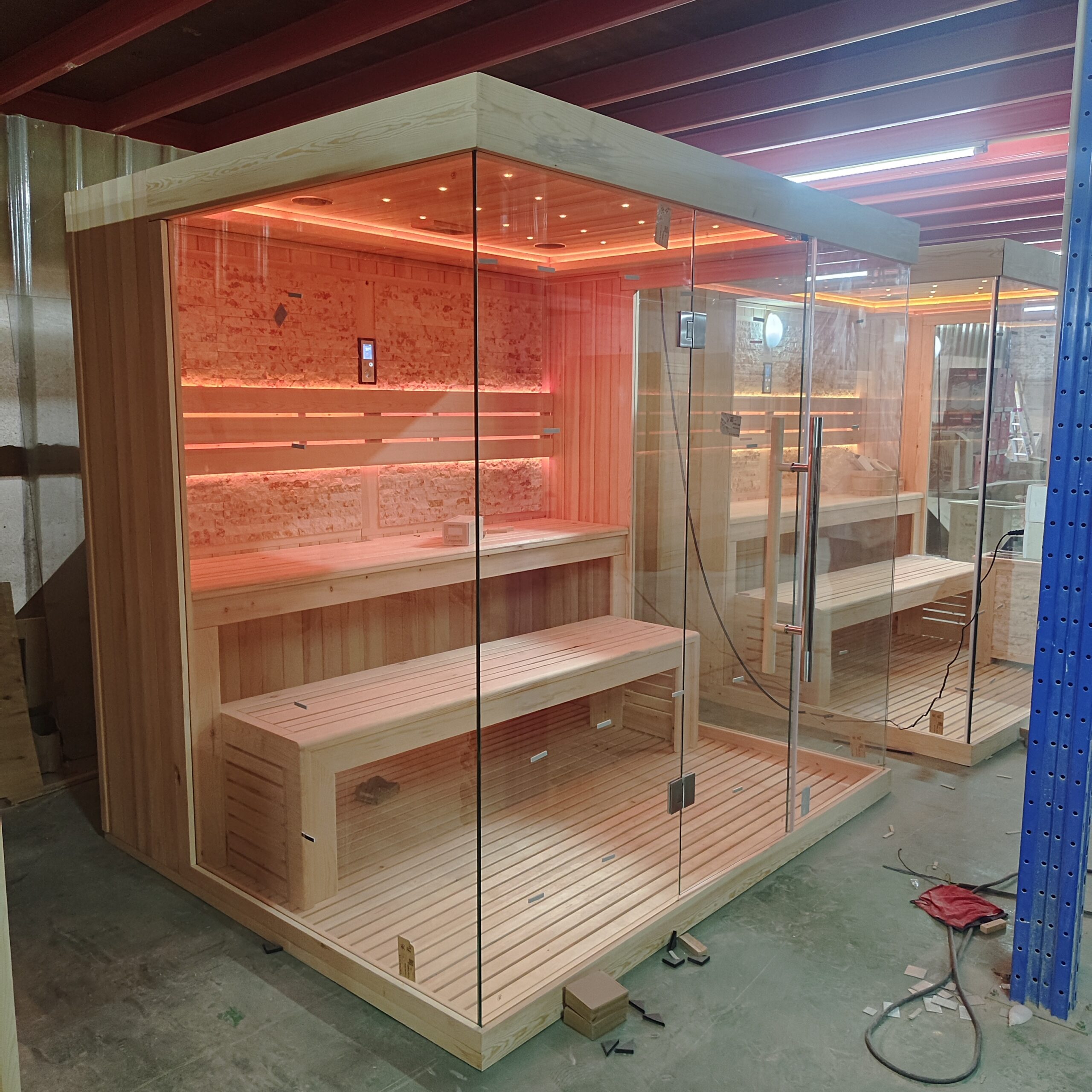 Full-Glass Corner Sauna with Salt-Brick Heater Surround CSA-831 reference view 2