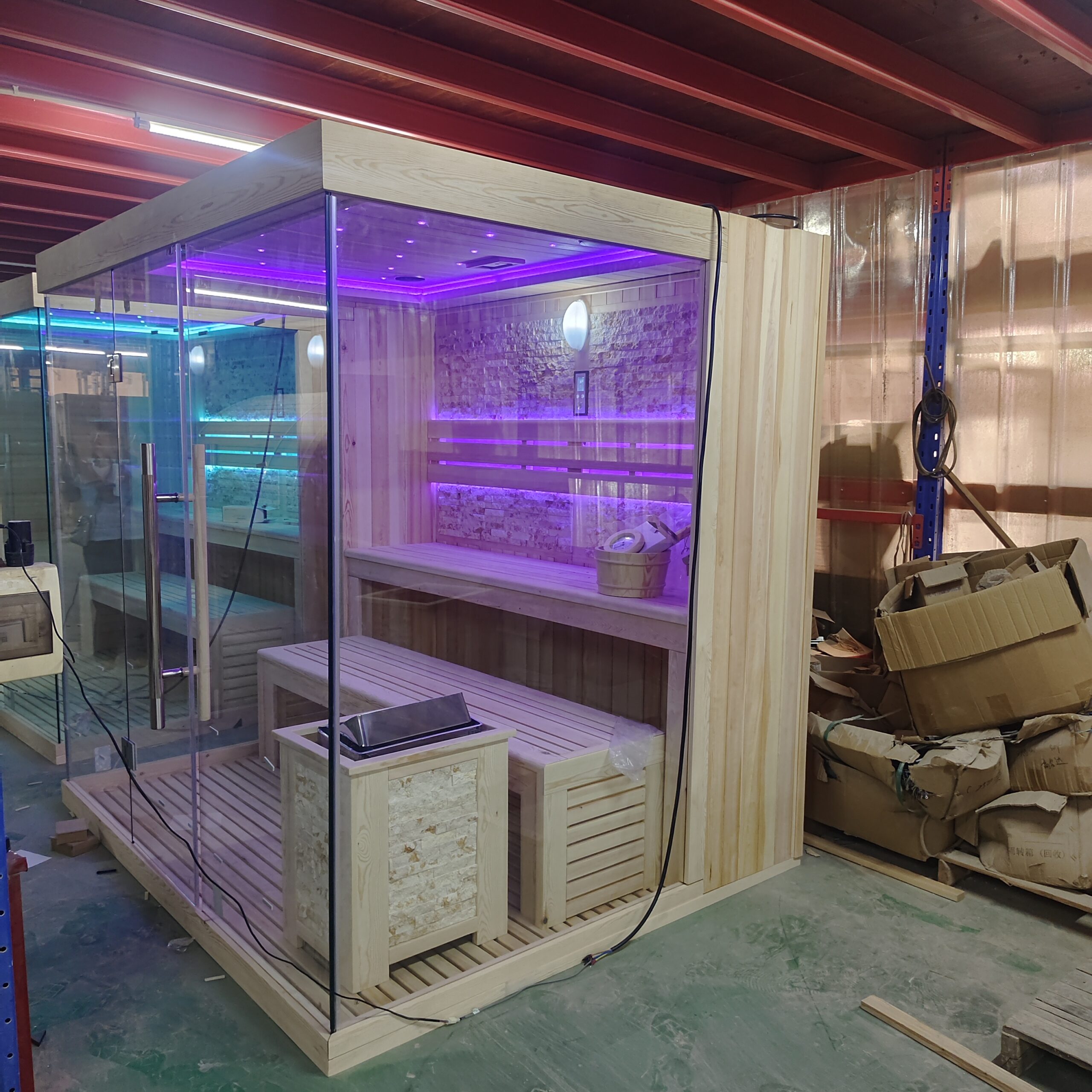 Full-Glass Corner Sauna with Salt-Brick Heater Surround CSA-831 reference view 6