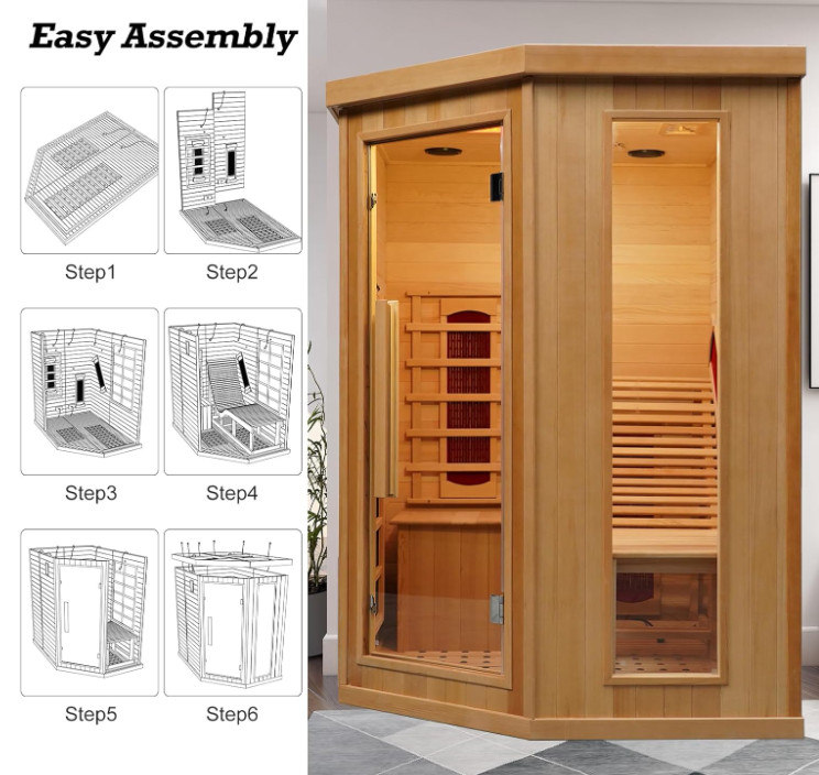Hemlock Corner Sauna with Contoured Infrared Recliner CSA-832 reference view 4