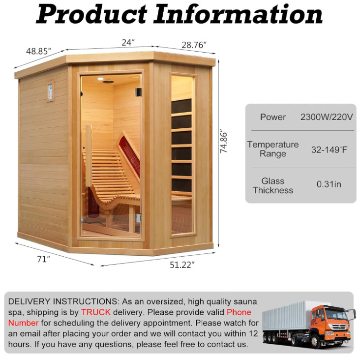 Hemlock Corner Sauna with Contoured Infrared Recliner CSA-832 reference view 6
