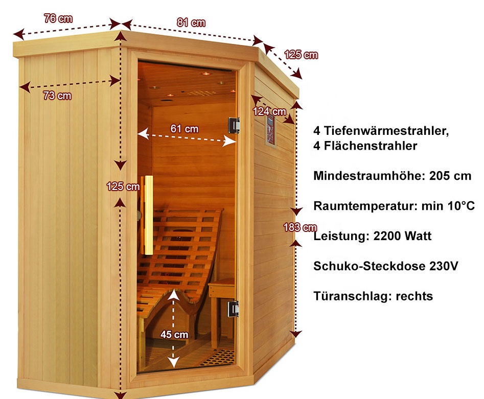 Angled-Corner Infrared Sauna with Full-Length Lounger CSA-833 reference view 3