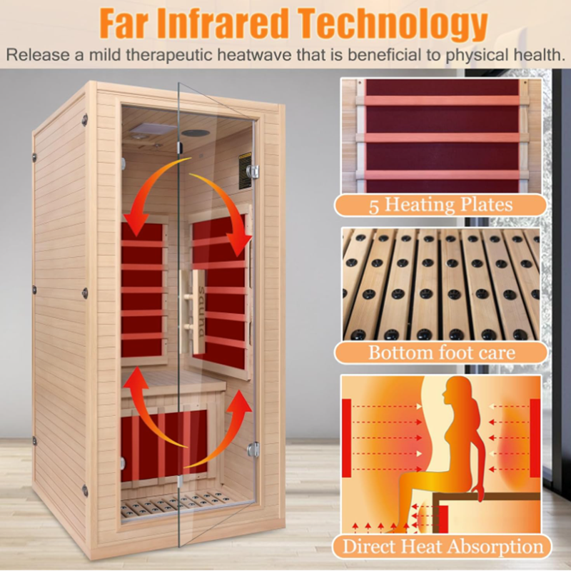 Slim One-Person Infrared Sauna with Chromotherapy Ceiling CSA-834 reference view 2