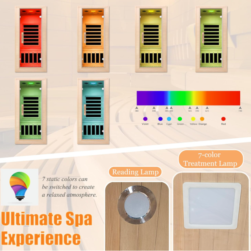 Slim One-Person Infrared Sauna with Chromotherapy Ceiling CSA-834 reference view 3
