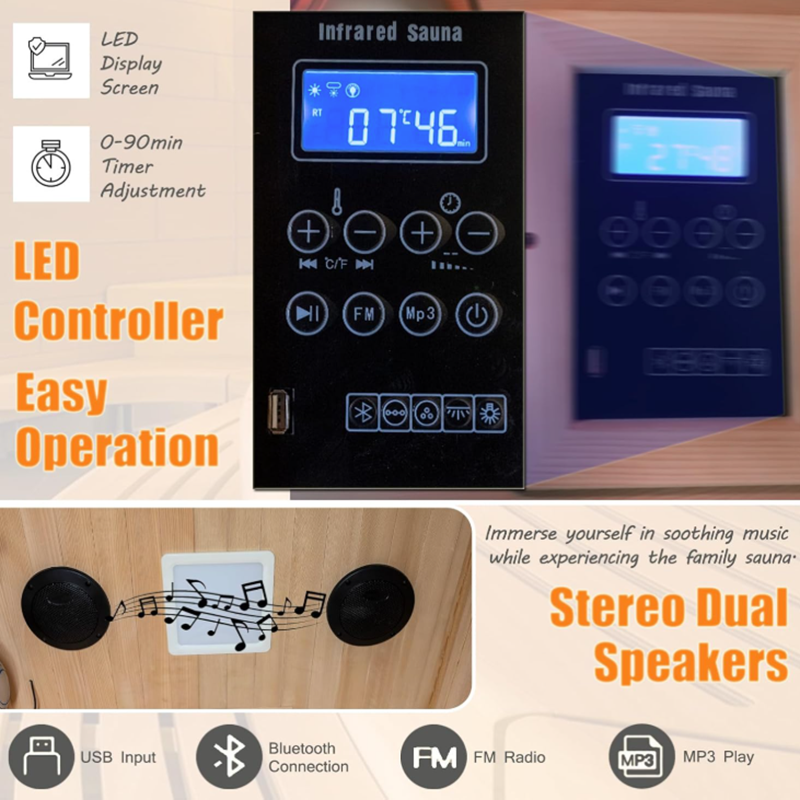 Slim One-Person Infrared Sauna with Chromotherapy Ceiling CSA-834 reference view 4