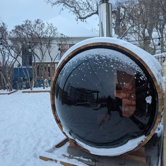 Full-Dome Cedar Barrel Sauna with Wood-Stove Chimney product image