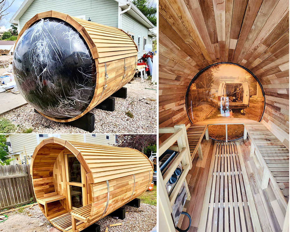 Full-Dome Cedar Barrel Sauna with Wood-Stove Chimney CSA-835 reference view 4
