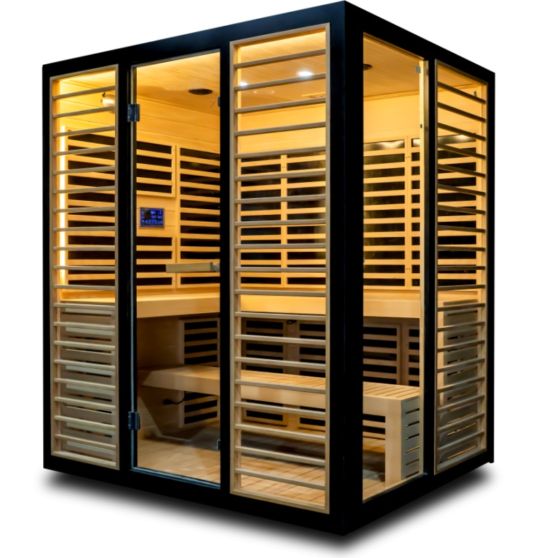 Black-Frame Four-Person Infrared Sauna with L-Bench Layout CSA-840 reference view 2