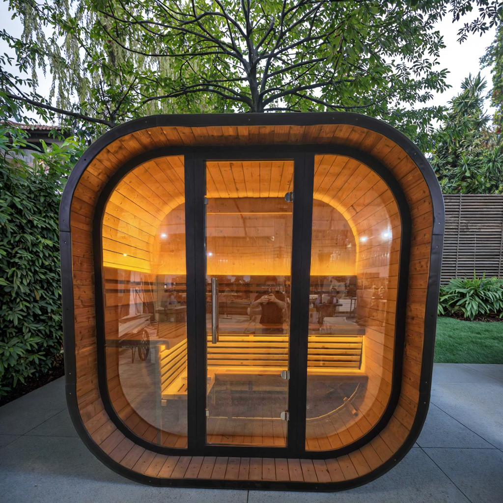 Radius-Corner Outdoor Sauna with Full Panoramic Front product image