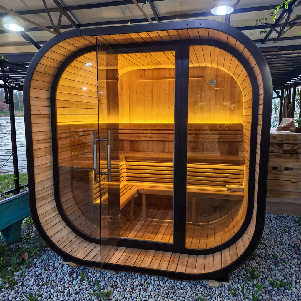 Radius-Corner Outdoor Sauna with Full Panoramic Front CSA-843 reference view 2