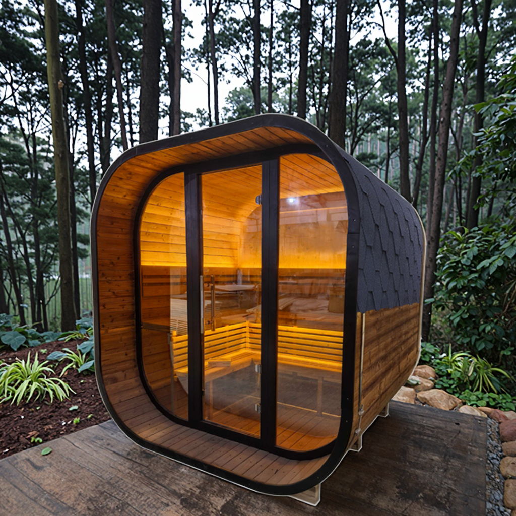 Radius-Corner Outdoor Sauna with Full Panoramic Front CSA-843 reference view 3