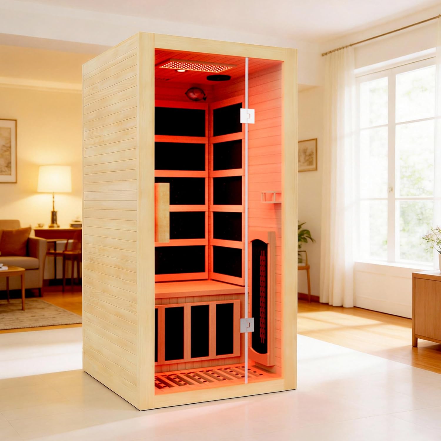 One-Person Full-Spectrum Sauna with Red-Light Ceiling product image