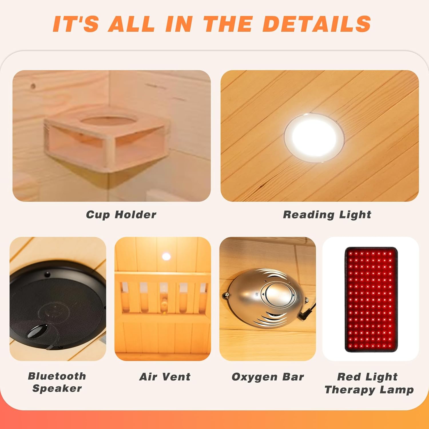 One-Person Full-Spectrum Sauna with Red-Light Ceiling CSA-846 reference view 2