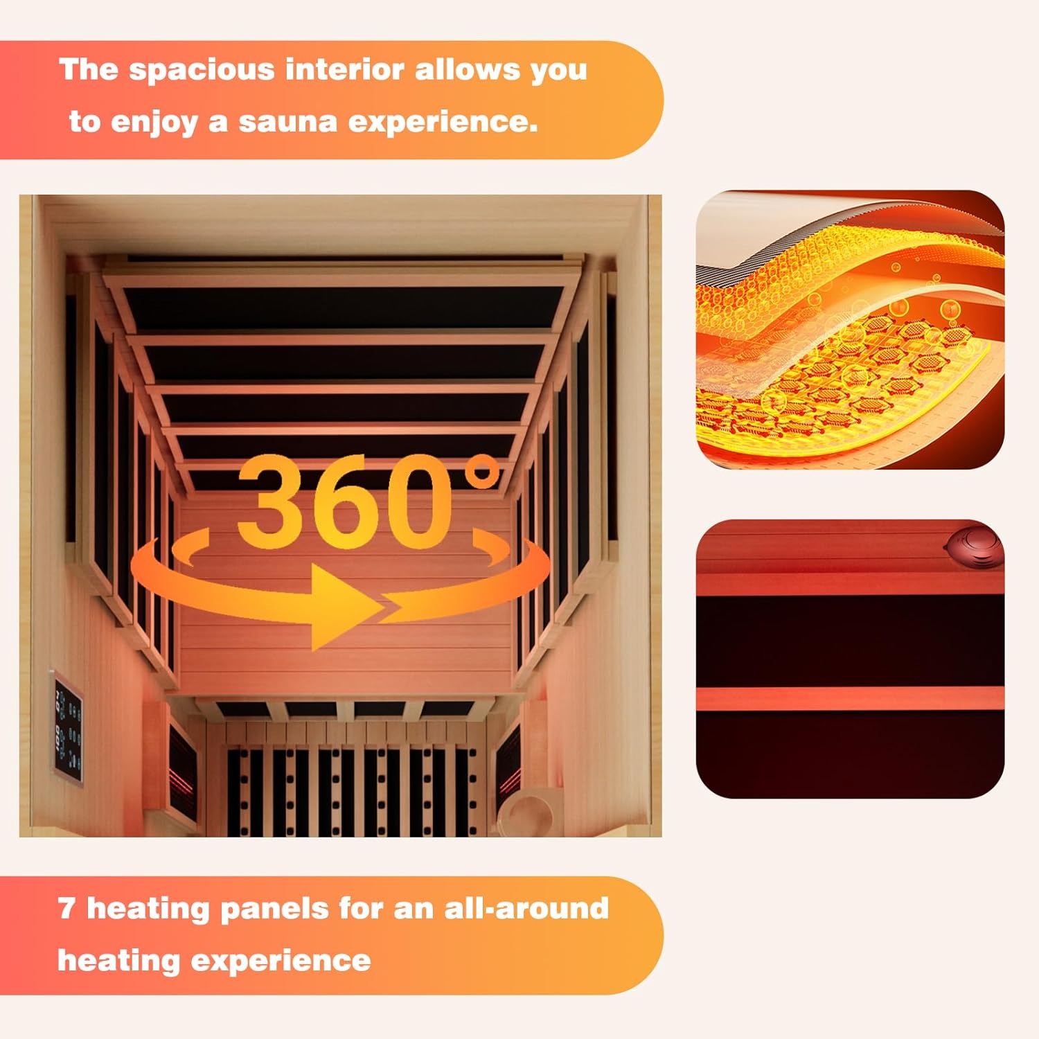 One-Person Full-Spectrum Sauna with Red-Light Ceiling CSA-846 reference view 4