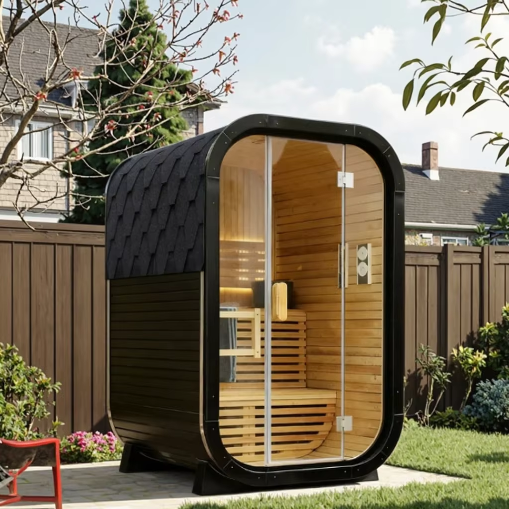 Black Rounded Outdoor Sauna with Full-Glass Front CSA-853 reference view 6