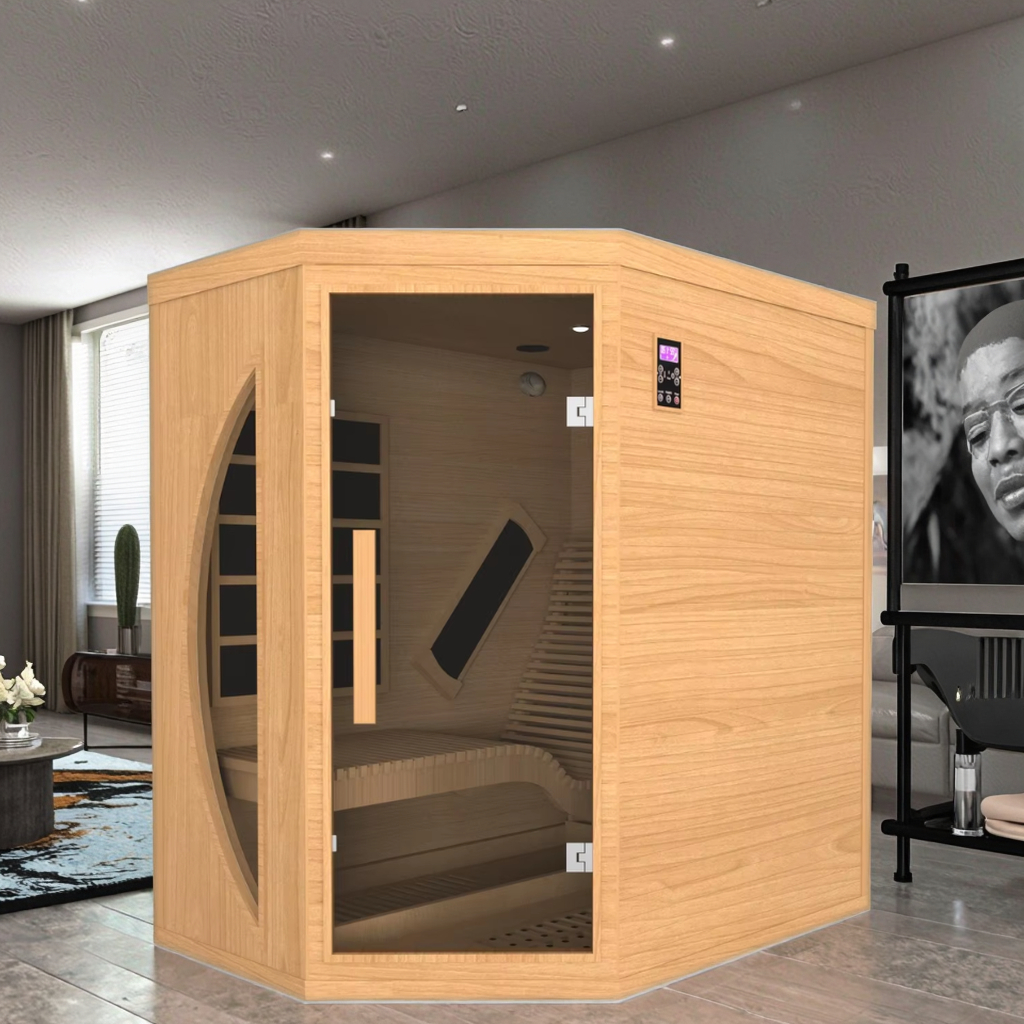 One-Person Corner Infrared Sauna with Angled Glass Front product image