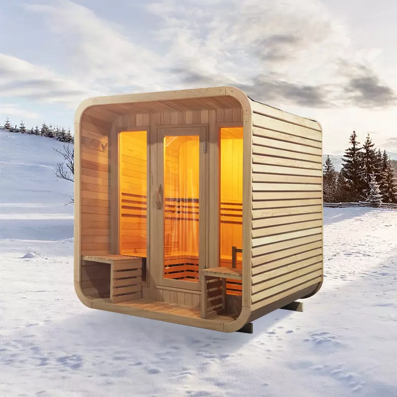 Four-Person Rounded Cube Sauna with Full-Glass Front product image