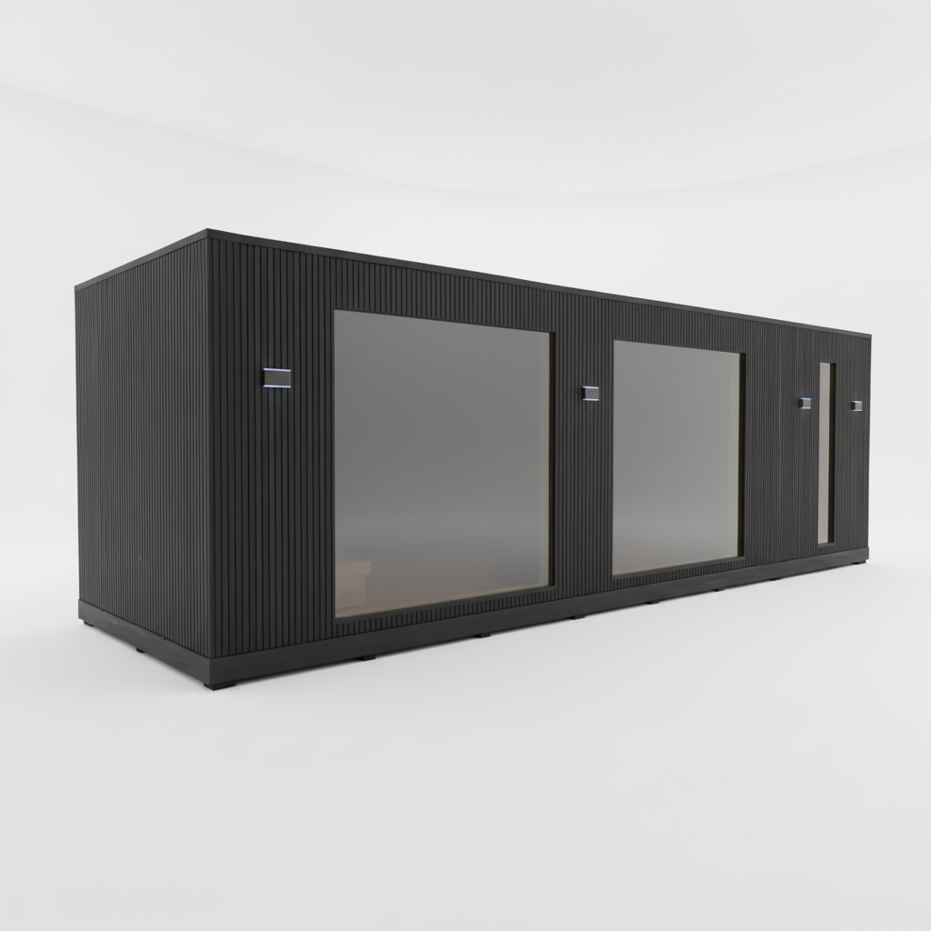 Long Black Outdoor Sauna House with Panoramic Glass Wall CSA-860 reference view 2