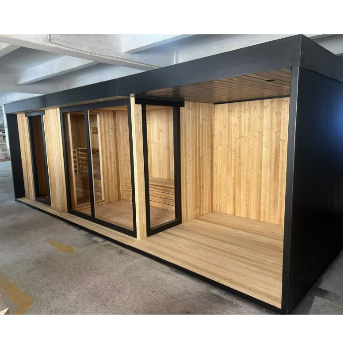 Long Black Outdoor Sauna House with Panoramic Glass Wall CSA-860 reference view 4