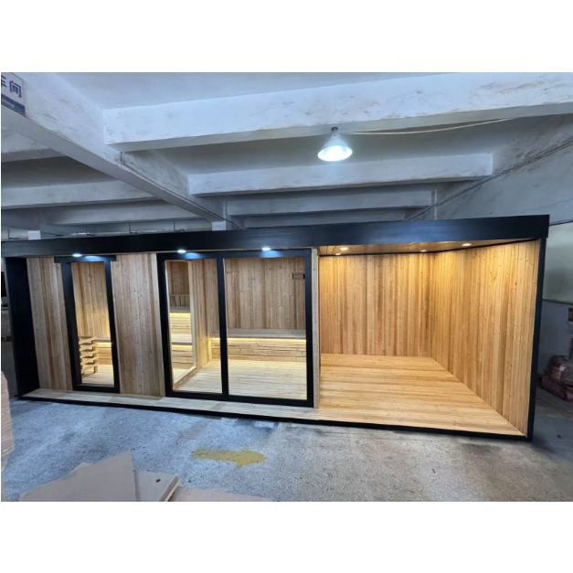 Long Black Outdoor Sauna House with Panoramic Glass Wall CSA-860 reference view 5