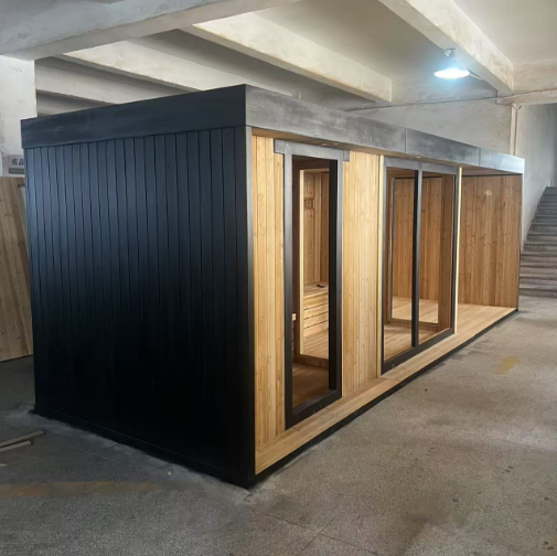 Long Black Outdoor Sauna House with Panoramic Glass Wall CSA-860 reference view 6