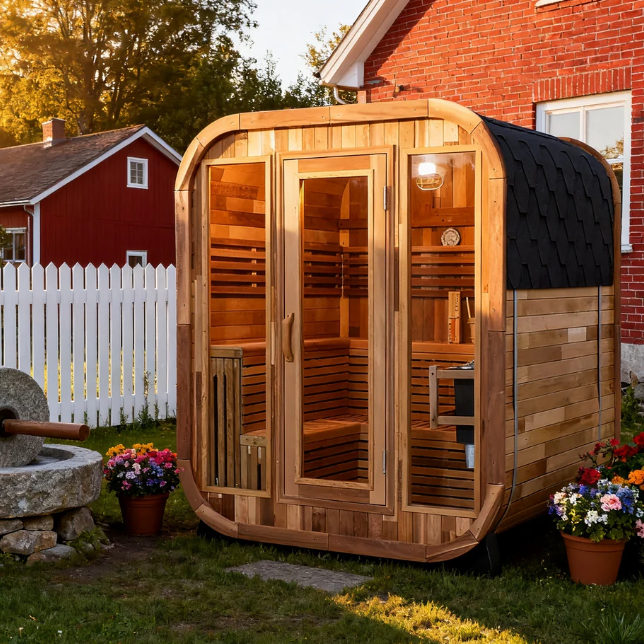 Compact Rounded Outdoor Sauna with Shingle Roof CSA-861 reference view 3