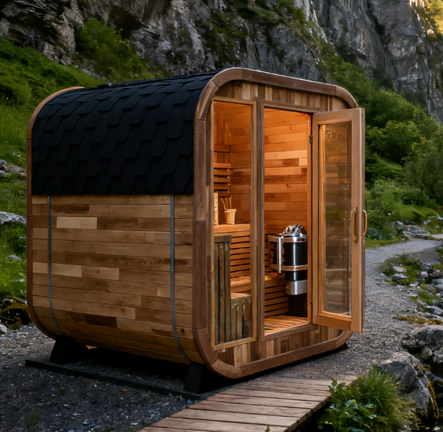 Compact Rounded Outdoor Sauna with Shingle Roof CSA-861 reference view 4