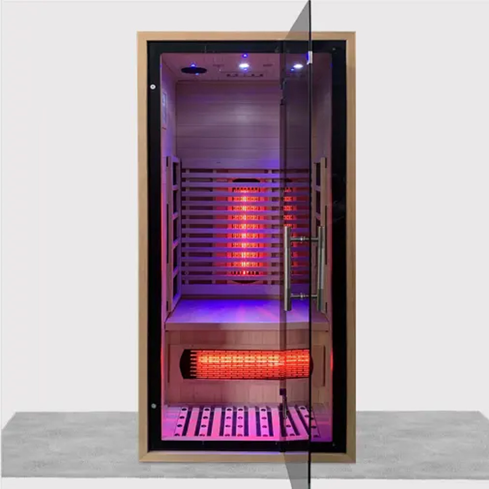 One-Person Full-Glass Infrared Sauna with Black Trim product image