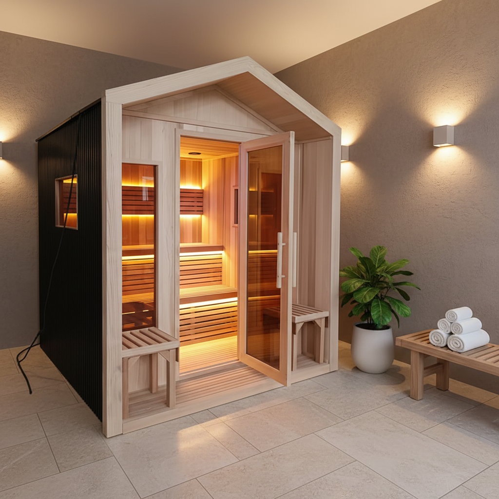 Black Gable Sauna Cabin with Front Porch Seats product image