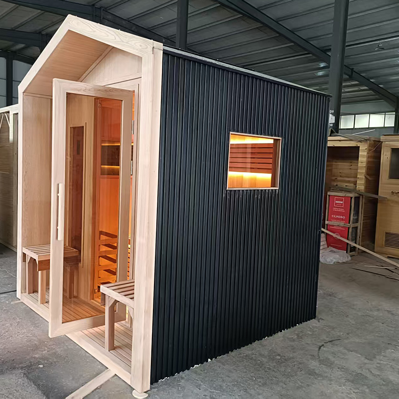 Black Gable Sauna Cabin with Front Porch Seats CSA-866 reference view 2