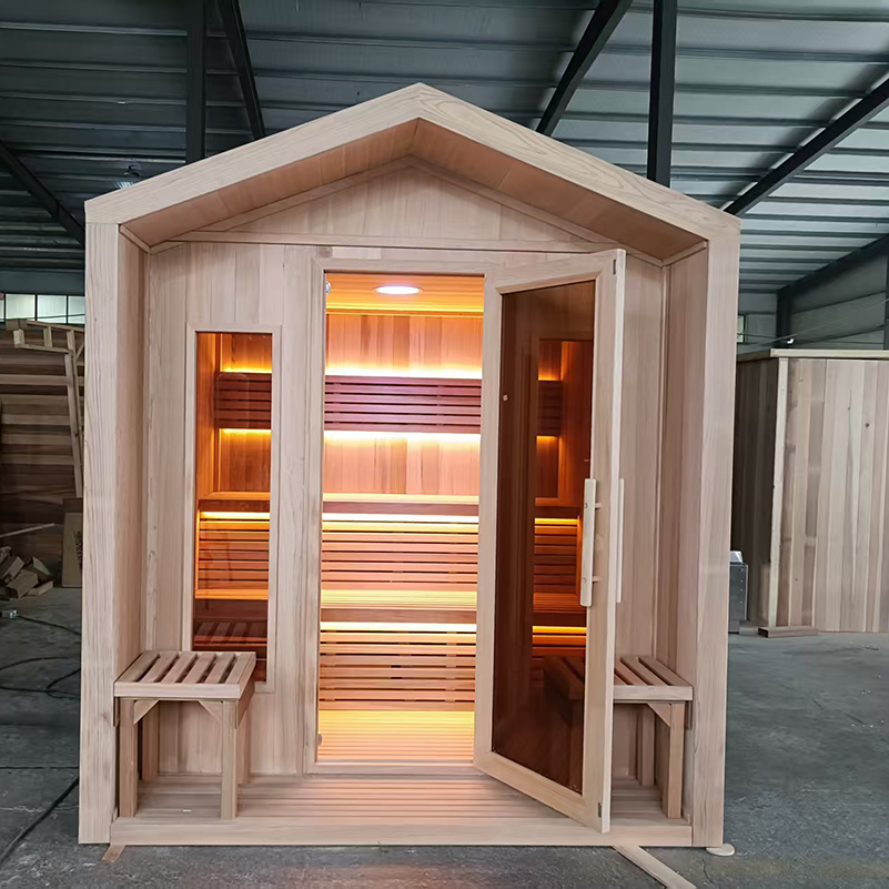 Black Gable Sauna Cabin with Front Porch Seats CSA-866 reference view 3