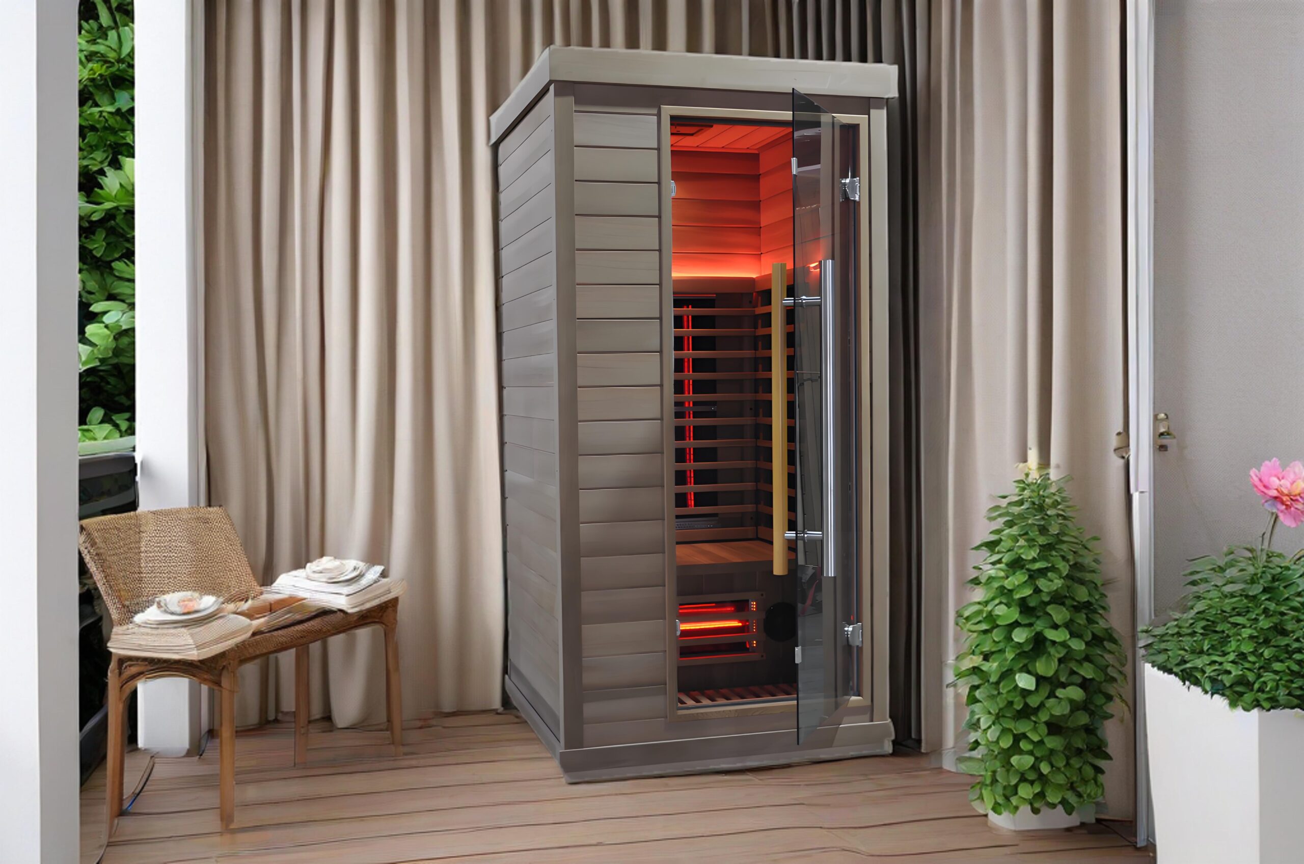 One-Person Gray Infrared Sauna with Red-Light Panels CSA-867 reference view 3
