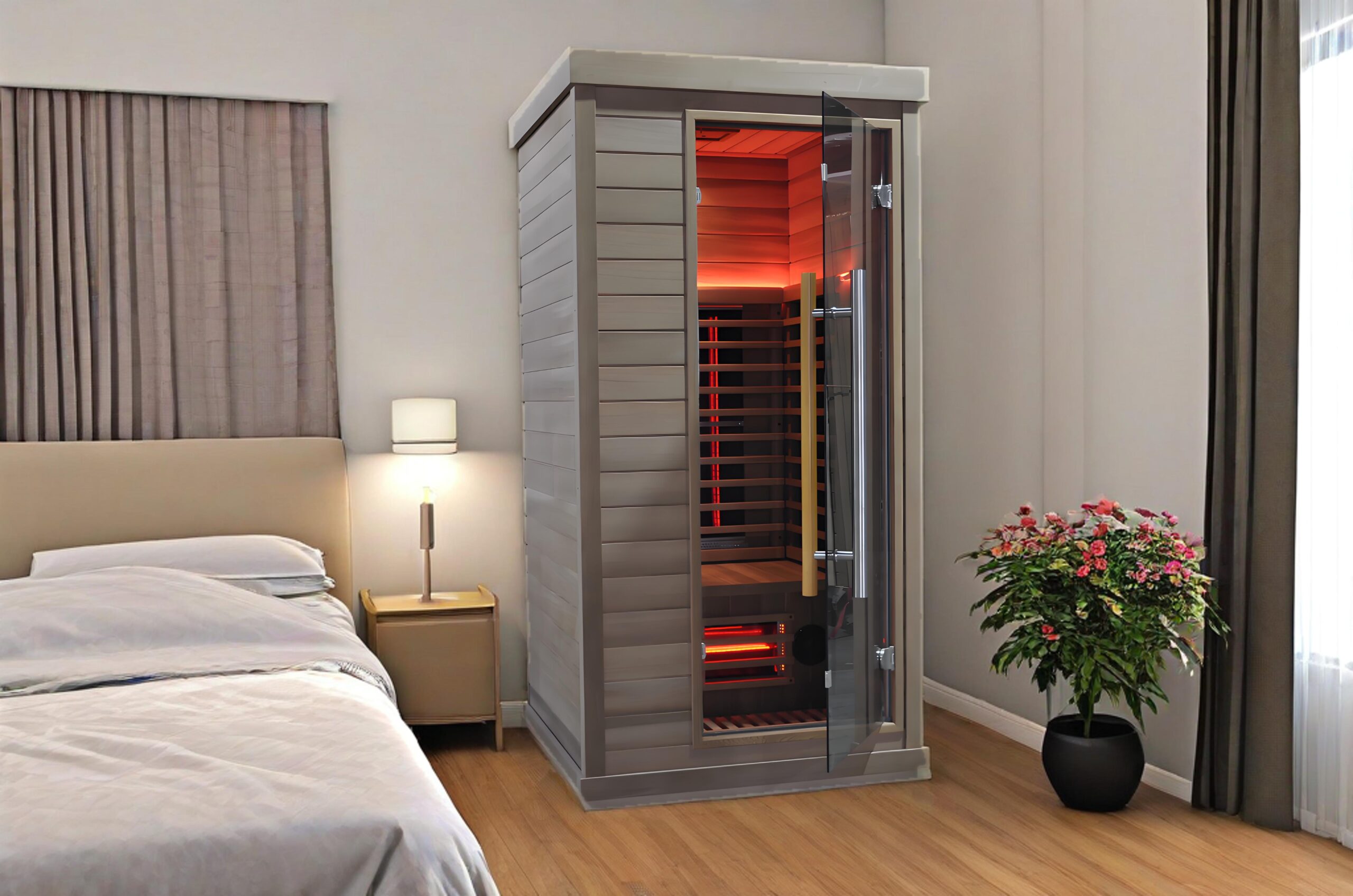 One-Person Gray Infrared Sauna with Red-Light Panels CSA-867 reference view 4