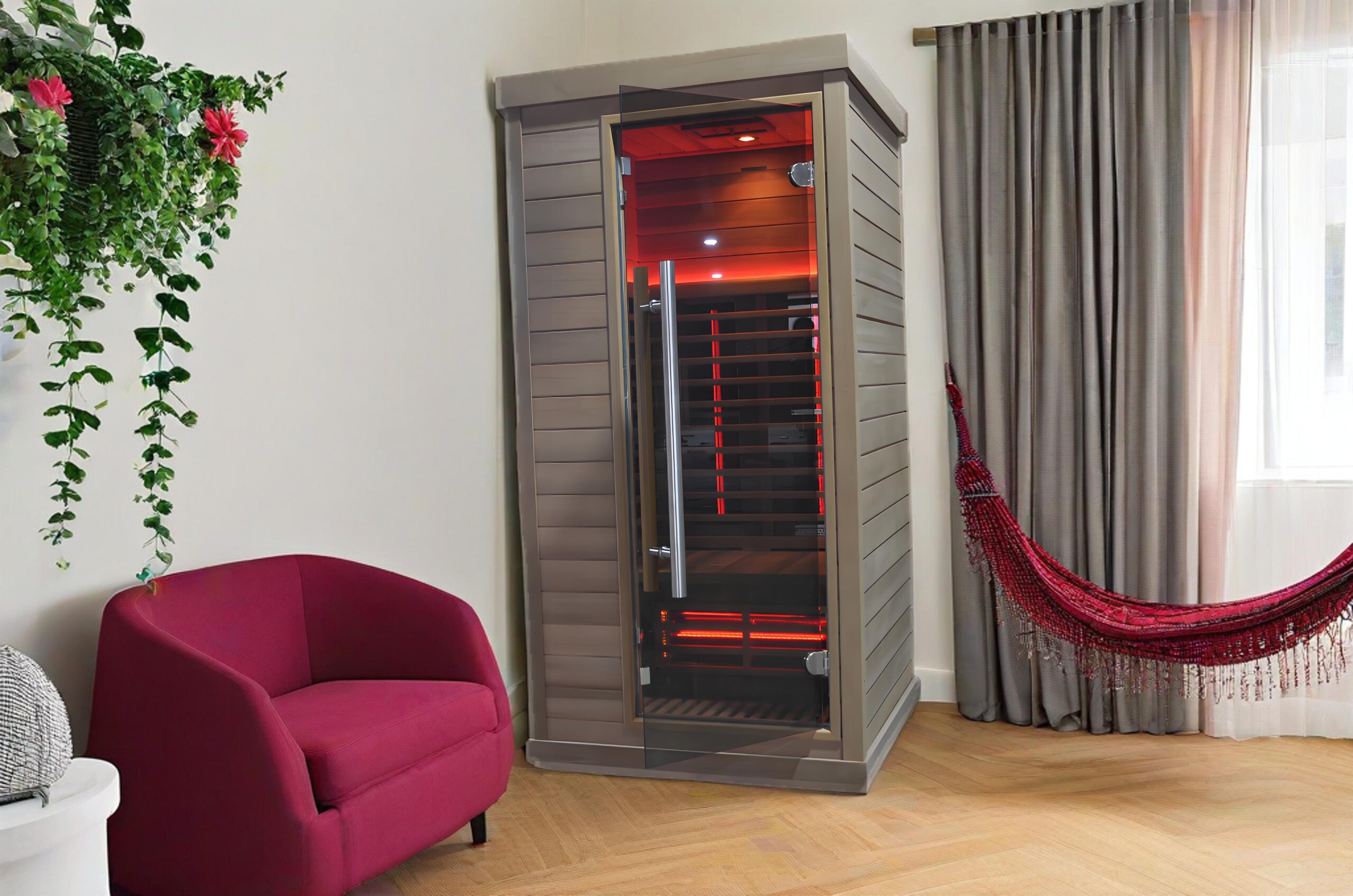 One-Person Gray Infrared Sauna with Red-Light Panels CSA-867 reference view 5