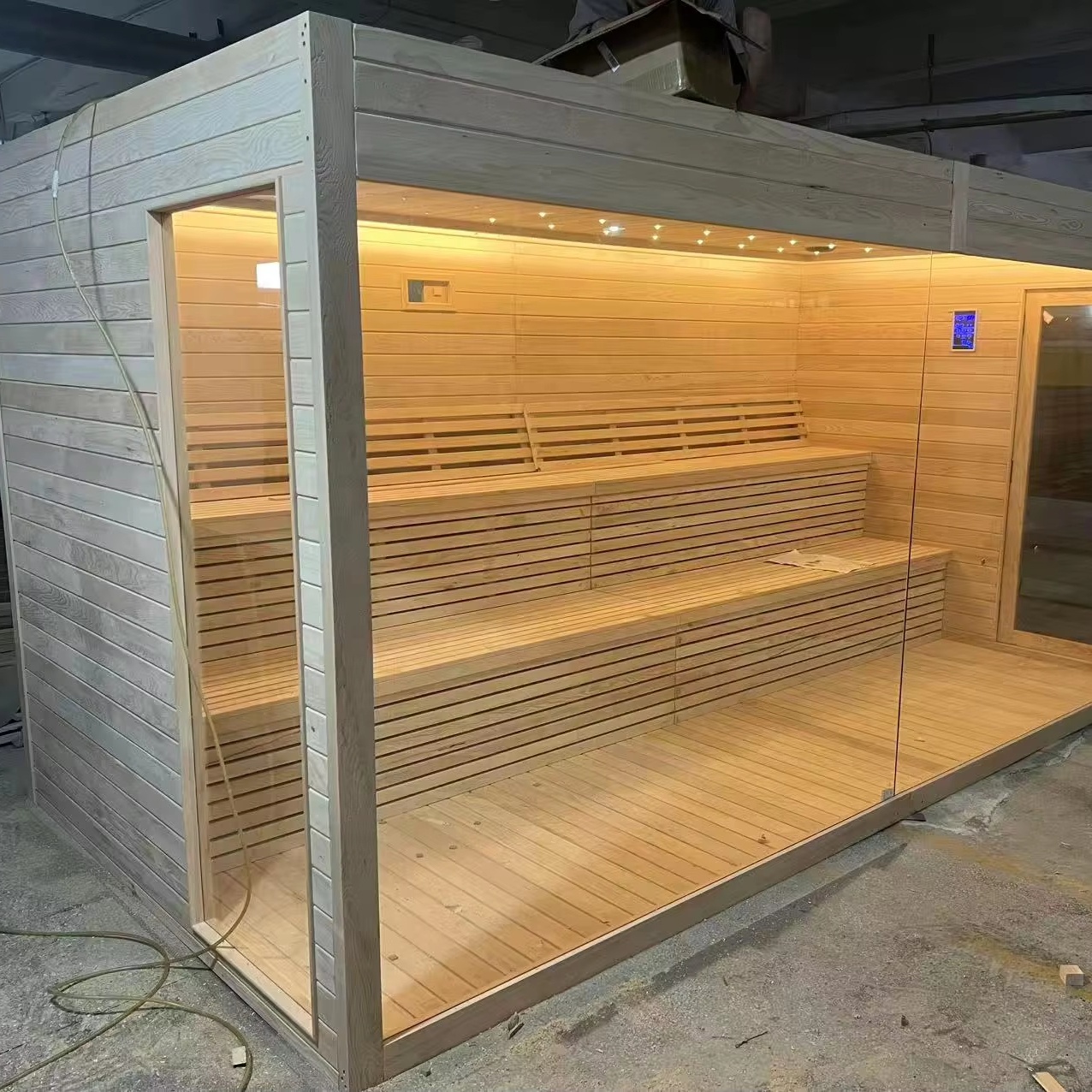 Wide-Glass Outdoor Sauna Room with Black Frame CSA-868 reference view 4