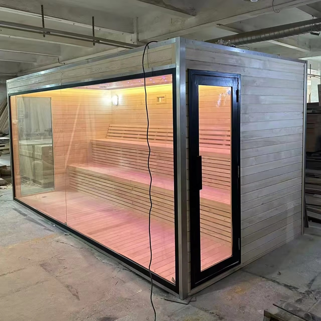 Wide-Glass Outdoor Sauna Room with Black Frame CSA-868 reference view 5