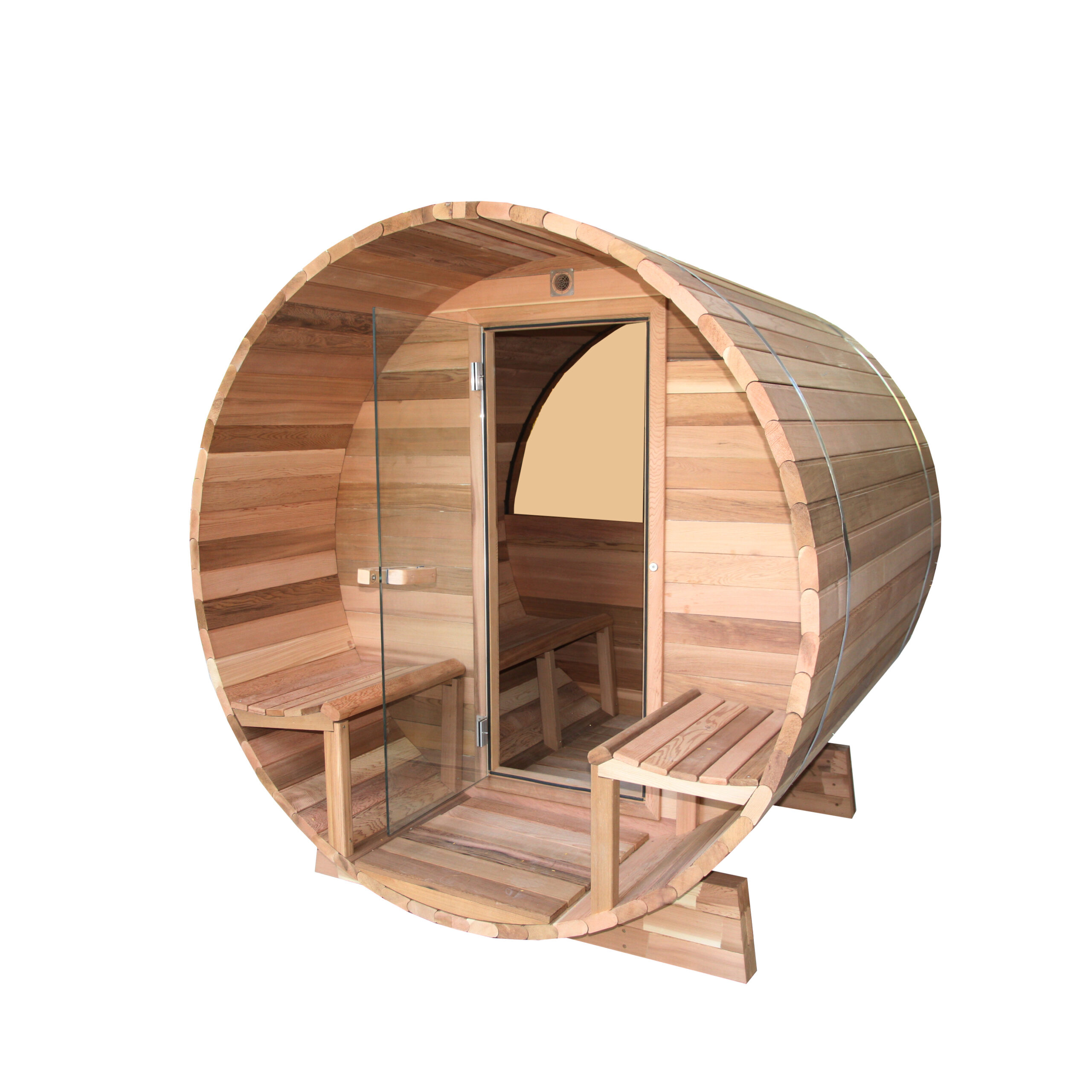 Half-Panoramic Barrel Sauna with Open Front Bench product image