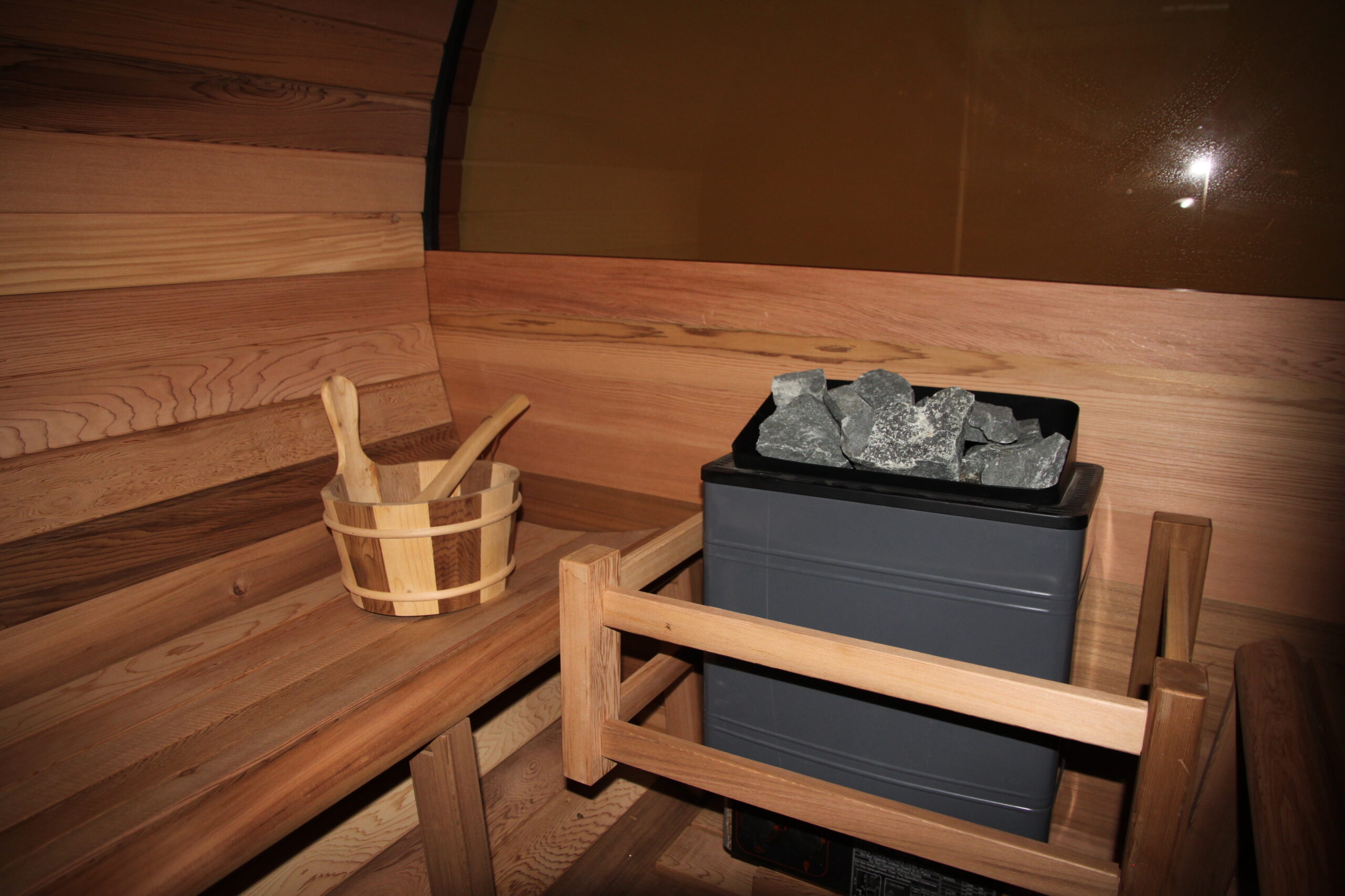 Half-Panoramic Barrel Sauna with Open Front Bench CSA-869 reference view 6