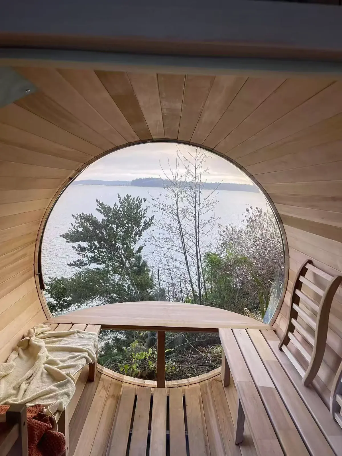 Panoramic Glass Barrel Sauna with Shingle Roof CSA-870 reference view 5