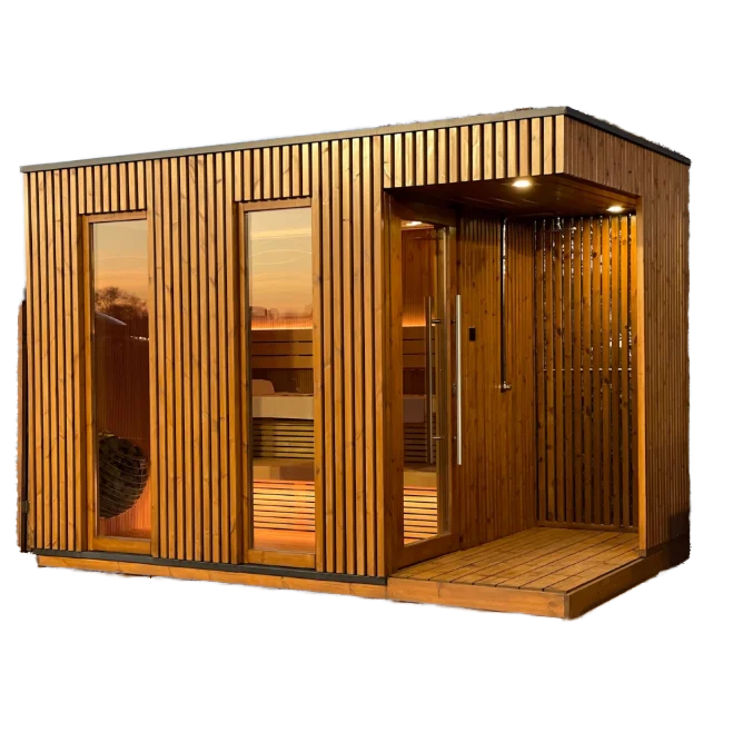 Cedar Sauna Cabin with Covered Porch and Privacy Screen product image