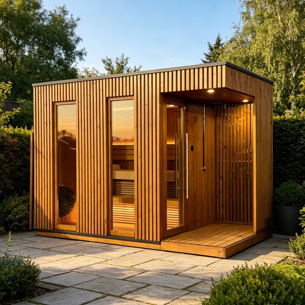 Cedar Sauna Cabin with Covered Porch and Privacy Screen CSA-872 reference view 2