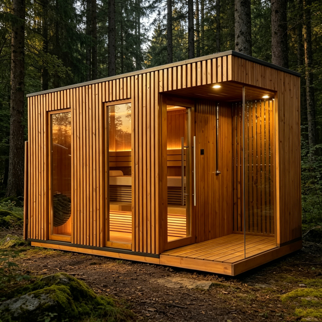 Cedar Sauna Cabin with Covered Porch and Privacy Screen CSA-872 reference view 3