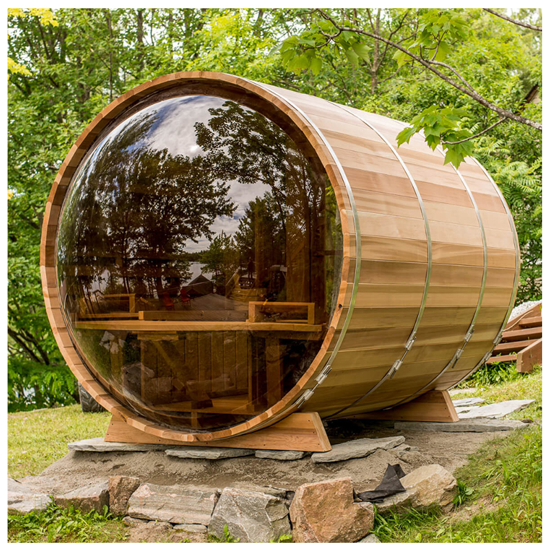Full-Panorama Cedar Barrel Sauna with Interior Detail Set product image