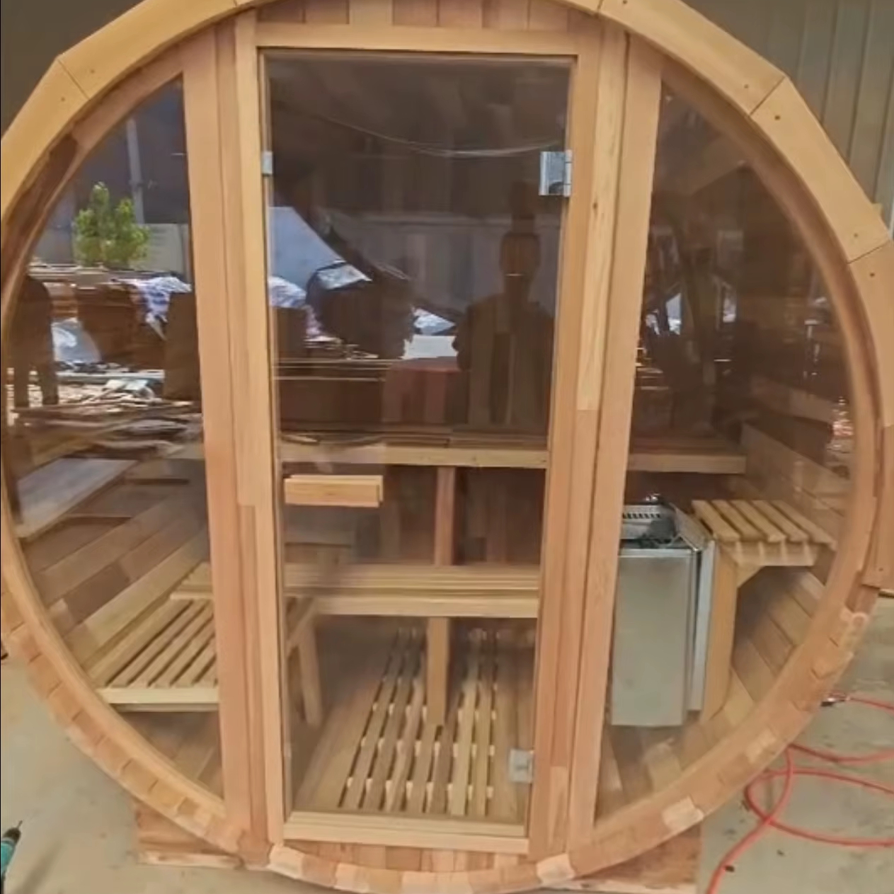 Round Panoramic Barrel Sauna with Double Glass Doors product image