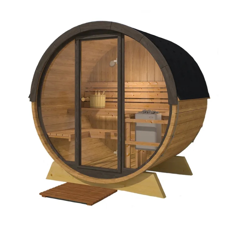 Round Panoramic Barrel Sauna with Double Glass Doors CSA-877 reference view 2