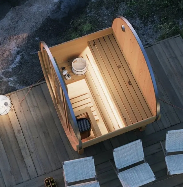 Round Panoramic Barrel Sauna with Double Glass Doors CSA-877 reference view 6